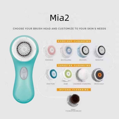 Clarisonic Mia 2 Facial Cleansing System, 2 Speed Settings, Sensitive Brush Head (Sea Breeze)