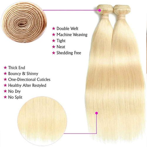 Fabimiya 20 22 24 Inch Bundles Human Hair Blonde 613# Straight Wave Human Hair Bundles Unprocessed Soft Sewn In Hair with Double Weft for Black Women