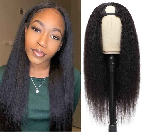 Urbeauty U Part Human Hair Wig Bob Upart Wigs Black Women Human Hair Kinky Straight Wigs, 10 inch Italian U Part Half Wig 1.5x3 U Shape Clip in None Lace Front No sewing No Glue