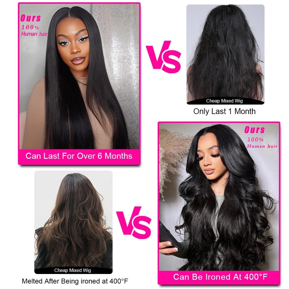 punhurt HD Lace Front Wigs Human Hair Pre Plucked Pre Bleached with Baby Hair Ear to Ear 13x6 Lace Frontal Wig 100% Brazilian Unprocessed Virgin Human Hair Wigs for Women 200% Density (26 Inch)