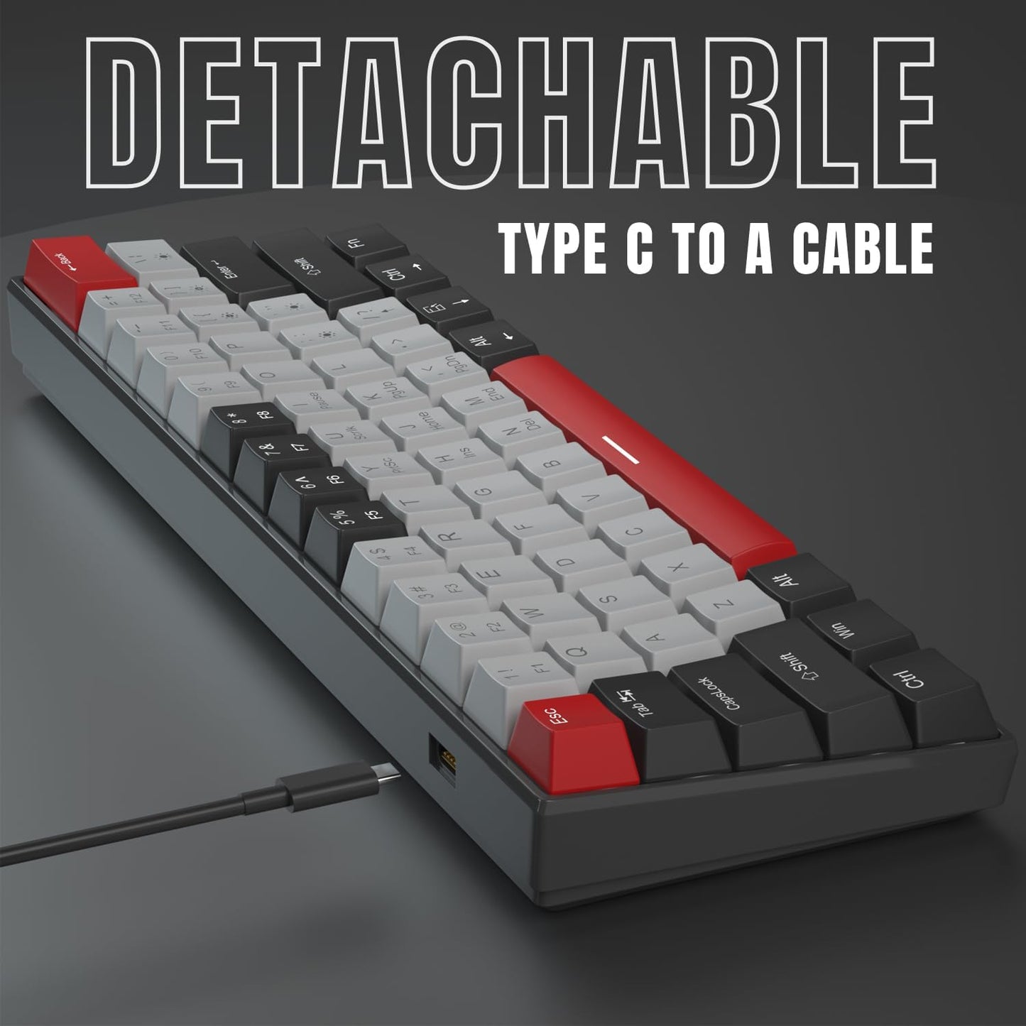 60% Mechanical Gaming Keyboard, White Gaming Keyboard with Red Switches, Detachable Type-C Cable Mini Keyboard with Blue LED Light for/PC/Laptop
