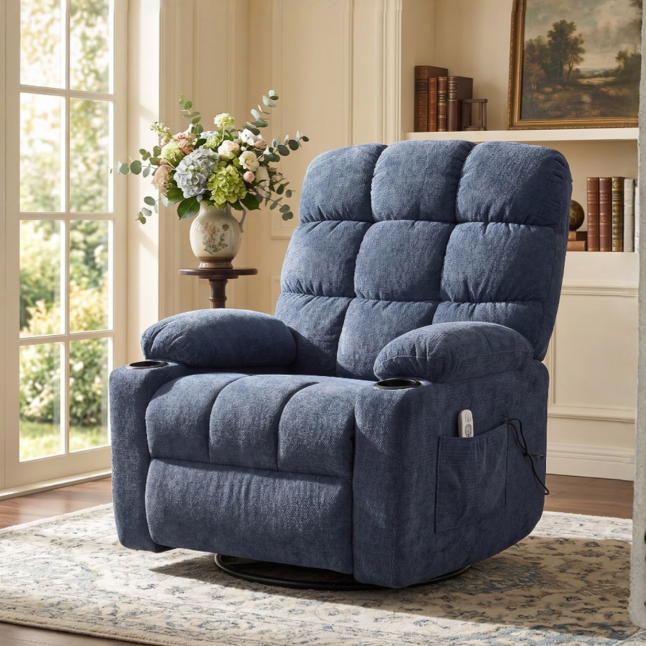 Power Lift Recliner Chair with Heat, Massage & Cup Holders - Blue