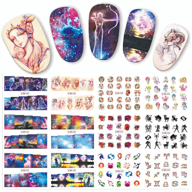 Nail Art Stickers Watermark Decals for Manicure - Sun Butterfly Galaxy Series
