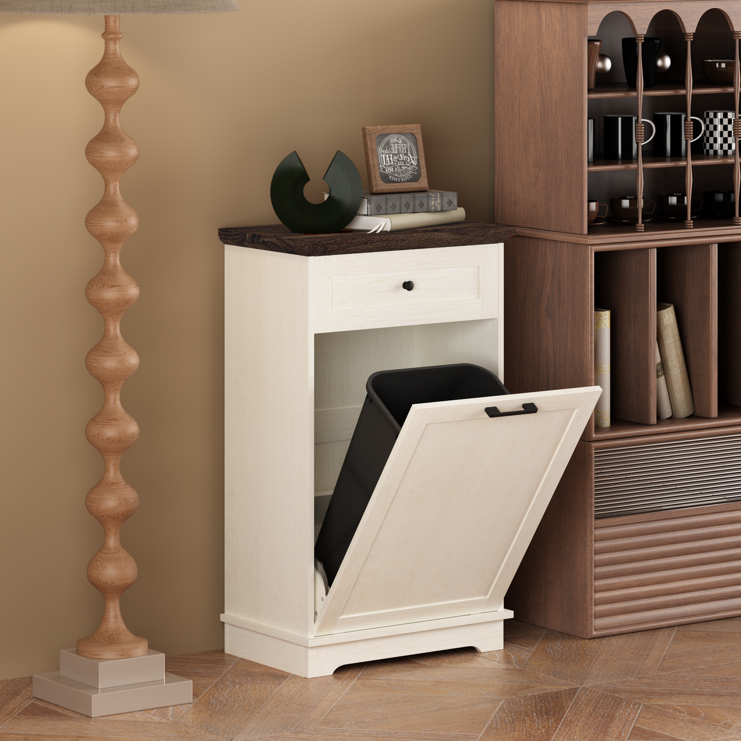 10 Gallon Tilt-Out Trash Cabinet - Antique White