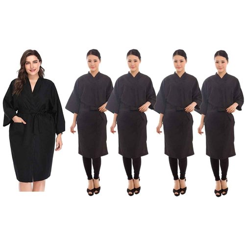 Premium Salon Robe Duo: Lightweight Smock Gown and Pack of 4 Kimono-Style Client Capes for Hair Salon