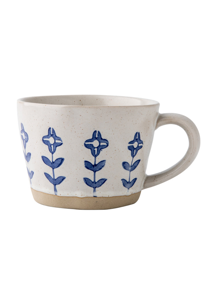 Hand-Painted Small Flower Ceramic Drinking Cup 320ml - Blue