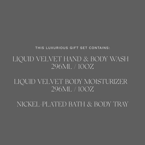 Antica Farmacista Nickel Bath & Body Gift Set - Hand & Body Wash (10 oz), Body Moisturizer (10 oz) & Nickel-Plated Tray - Self-Care Gift Box for Holidays & Housewarming - Liquid Velvet