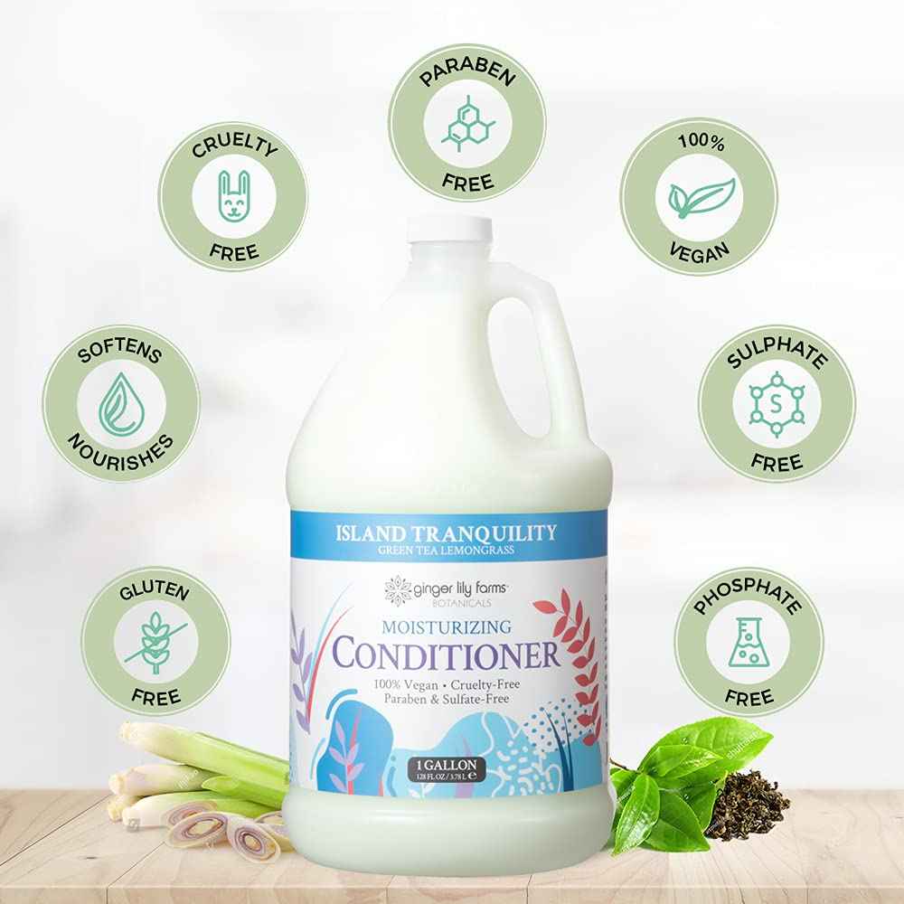 Ginger Lily Farms Botanicals Moisturizing Conditioner for Dry Hair, Island Tranquility, 100% Vegan & Cruelty-Free, Green Tea Lemongrass Scent, 1 Gallon Refill (Pack of 4)