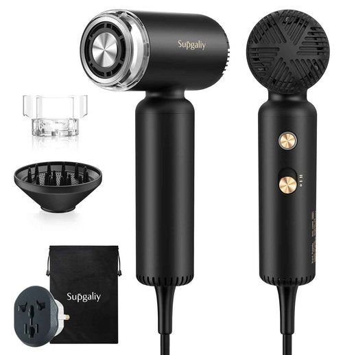 SUPGALIY Dual Voltage Hair Dryer, High-Speed Ionic Blow Dryer for Fast Drying, Travel Compact Hair Blow Dryer with Magnetic Curly Diffuser for Home, Portable Hairdryer International 110-240V