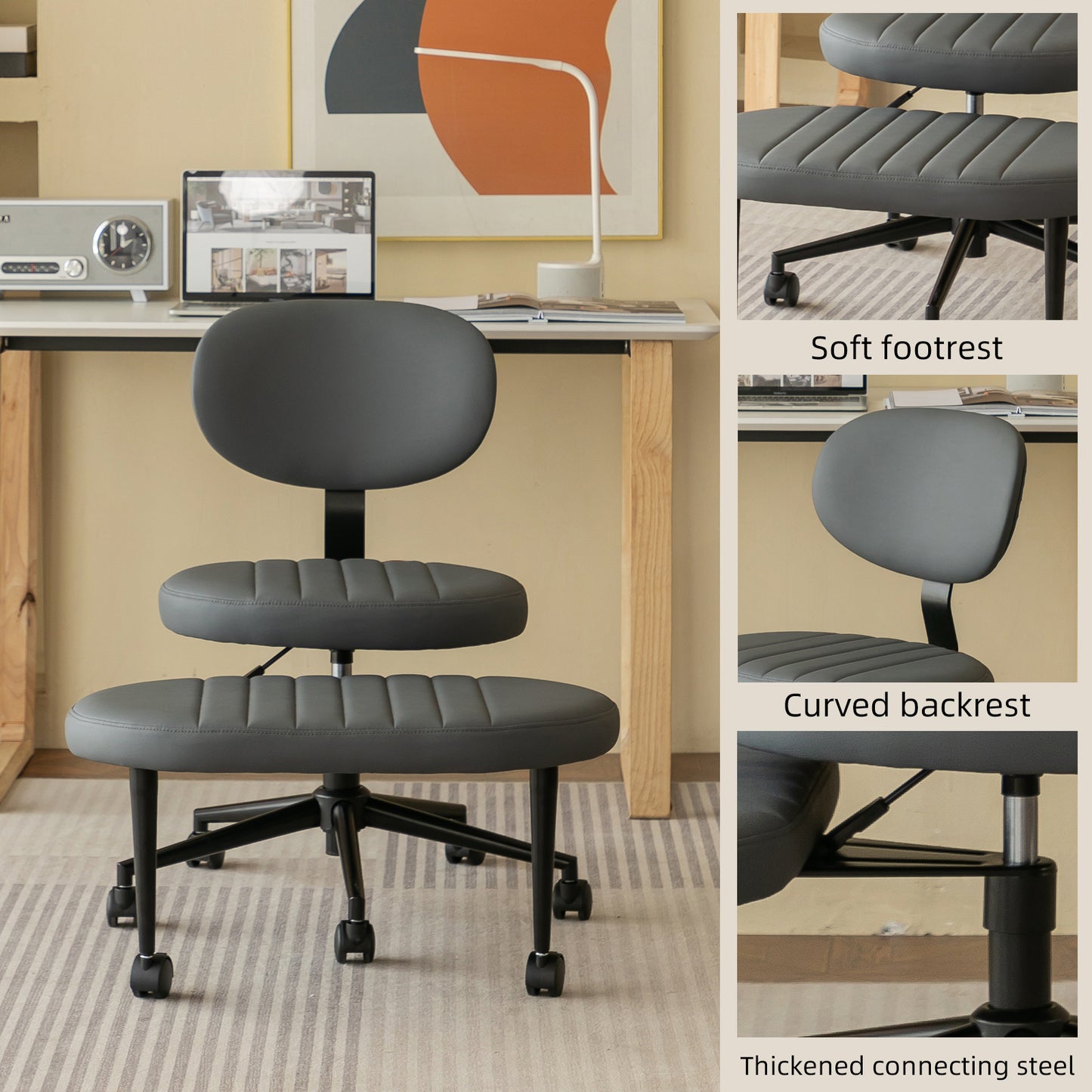 Ergonomic Cross Legged Office Chair with Back Support - Grey