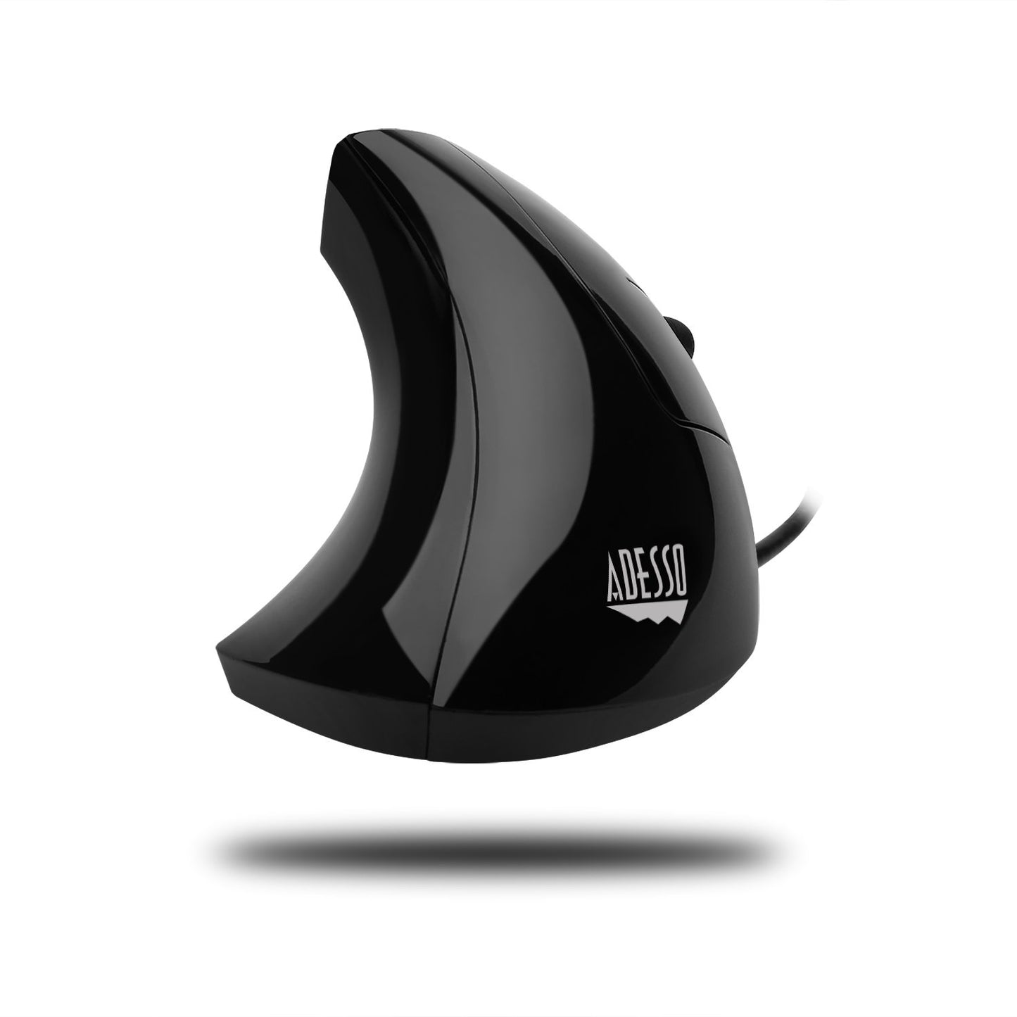 Adesso iMouse E1 - Vertical Ergonomic Illuminated Mouse - Optical - Cable - Glossy Black - USB - 1600 dpi - Scroll Wheel - 6 Button(s) - Right-Handed Only - IMOUSE E1
