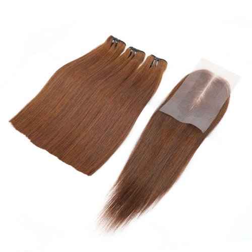 DreamPack Bone Straight Virgin Human Hair 3 Bundles with 2 * 6 Closure Raw Hair 15A Bundles 100% Unprocessed Premium Raw Hair for Women Natural Color (8"8"8" + 8", 33#)