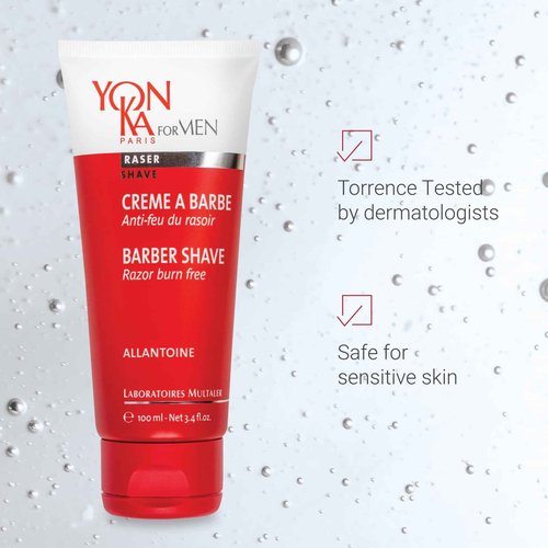 Yon-ka Men's Barber Shave Cream | Razor Burn Free Shaving Cream | Patchouli & Peppermint | Soothes Sensitive Skin | Allantoin & Vitamin B5 | for Thick Beards & Smooth Shaves | 3.4 fl oz