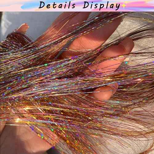 25 Colors Tinsel Hair Extension Heat Resistant With Tool,48 Inches 6000 Strands Fairy Hair extension kit for Halloween Cosplay Christmas New Year Birthday Theme Party,Highlights Sparkling Glitter Hair