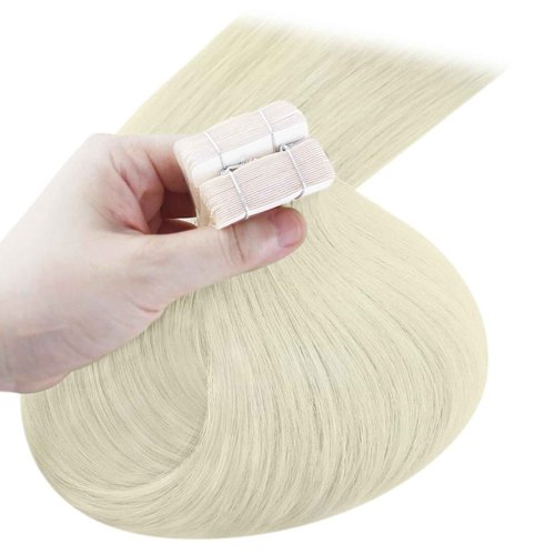 YoungSee Platinum Blonde Tape in Extensions Human Hair 24 Inch Invisible Tape in Hair Extensions Human Hair Platinum Blonde Tapes on Hair Extension Remy Hair for Long Hair 20pcs 50g