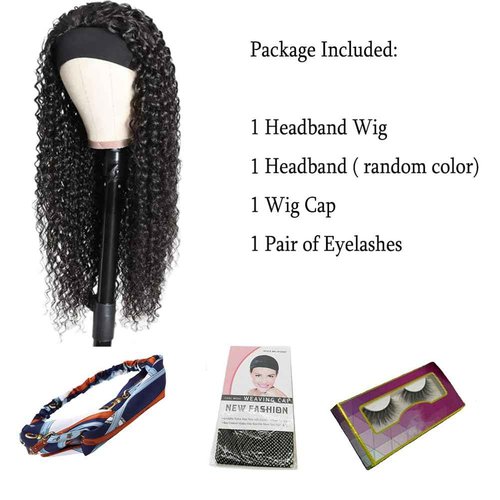 WENYAN Headband Wig Human Hair Deep Wave 22 Inch Wigs for Black Women Glueless None Lace Front Curly Wave Wig Brazilian Virgin Hair Wear and Go Wigs Machine Made 150% Density Natural Color