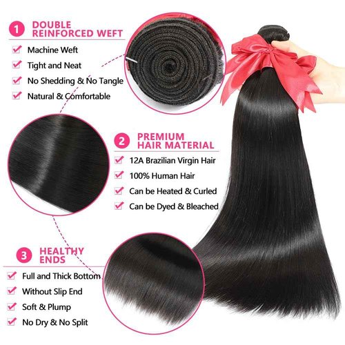 LXYANOO 12A Straight Bundles Human Hair with 5x5 Closure 18 20 22+16 Inch Brazilian Human Hair Weave Bundles with 5x5 HD Lace Closure 100% Unprocessed Virgin Hair Extensions