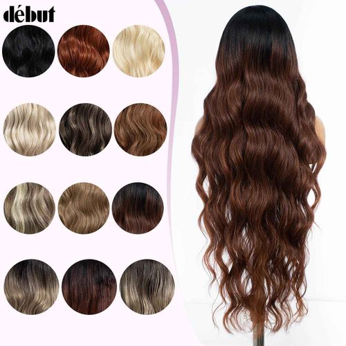 DÉBUT Long Wavy Lace Front Wigs Ombre Brown Middle Part Body Wave Wig for Women Slight Pre Plucked Hairline with Baby Hair 36 Inches Chocolate Brown Color