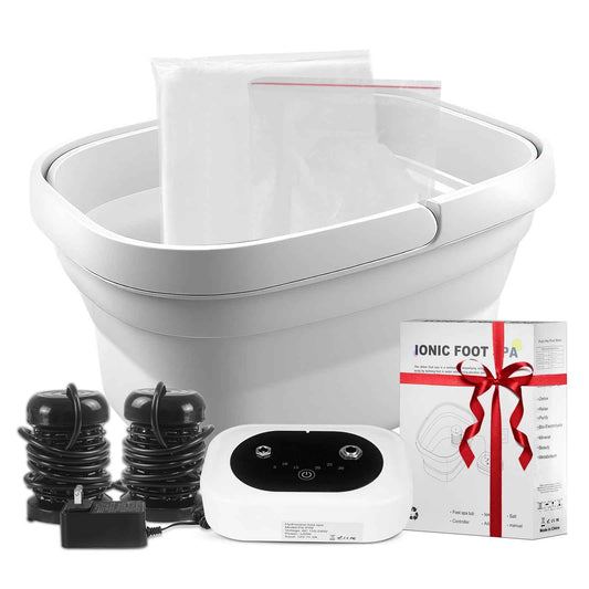 Ionic Foot Bath Detox Machine,Foot Detox Foot Bath Soak Tub with 2 Arrays,80 Disposable Foot Bath Liners,Detox Sea Salt,Folding Foot Spa Bucket,Home Salon-Level Foot Soaking Tub2