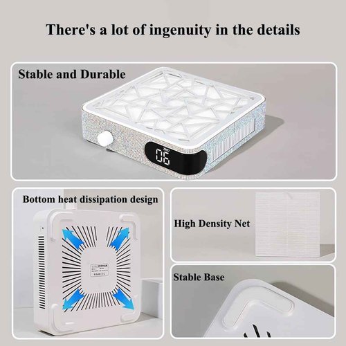 Nail Dust Collector with Vacuum Fan, Suction Machine for Acrylic Nails, Salon Use, White Diamond