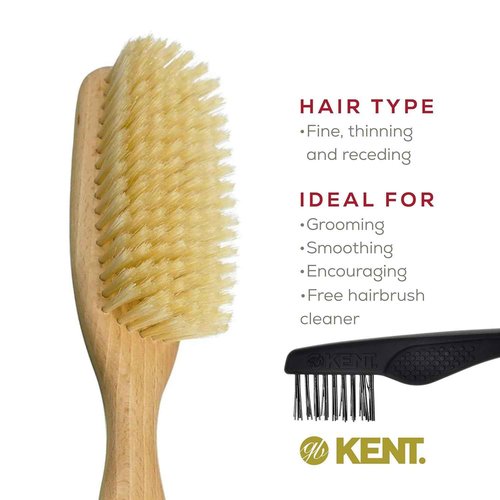 Kent LS9D Satinwood Pure Soft White Bristle Narrow Hair Brush – Boar Bristle Brush for Thin Hair. Luxury Styling, Straightening, and Smoothing. Ideal for Women. Made in England