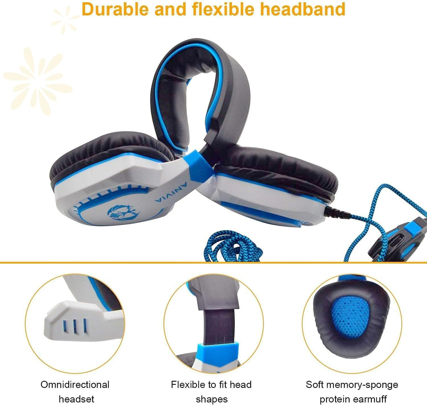 Anivia AH28 Over Ear Headphones Wired Stereo Computer Headsets Gaming Headset with Mic, Bass with Volume Control, Noise Isolating for Multi-Platforms