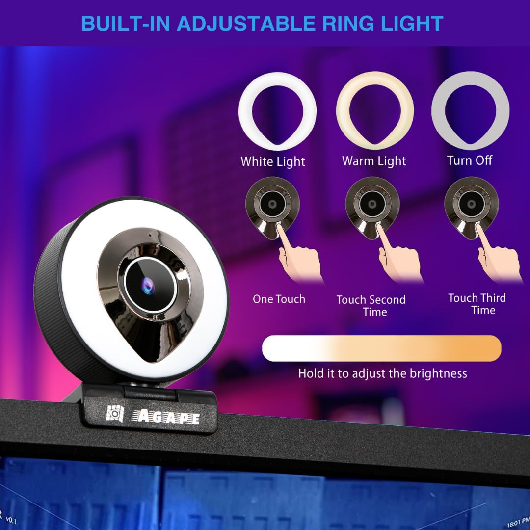 Agape Full HD 1080P/30fps Video Calling Webcam with Microphone,Plug and Play, Adjustable Right Light Pro Web Camera, Advanced Auto-Focus with Tripod for Zoom/Skype/Teams/Video Calling/Gaming Webcam
