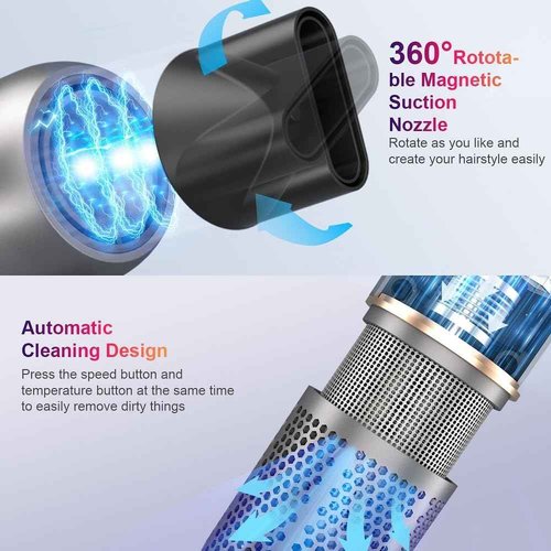 JINRI Hair Dryer, High-Speed Ionic Low Noise Blow Dryer with Brushless Motor for Fast Drying, Thermo-Control Quiet Compact Hair Blow Dryer with Magnetic Nozzle for Home Travel Salon