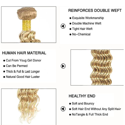 Raivide Hair 613 Bundles Human Hair Highlight Blonde Human Hair Bundles Peruvian Hair 18 20 22 Inch Ombre Bundles Honey Blonde Deep Bundles Human Hair