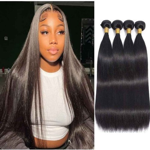 Straight Human Hair Bundles 20 22 24 26 Inch Trippy Hair Quick Weave 3 Bundles Human Hair 100% Unprocessed Raw Brazilian Virgin Hair Extensions for Black Women Natural Color