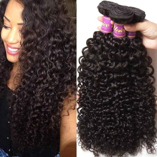 UNICE Human Hair Bundles Curly 8 10 12 inch 100% Unprocessed Malaysian Virgin Weave 3 Bundle Real Natural Black Human Hair Extensions 1B Natural Black Color for Women