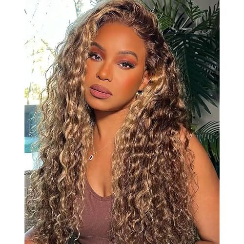 Glueless Wigs Human Hair Pre Plucked Pre Cut Highlight Ombre Deep Wave Lace Front Wigs 180 Density 5x5 HD Lace Closure Wigs For Black Women,Beginner Friendly 20Inch