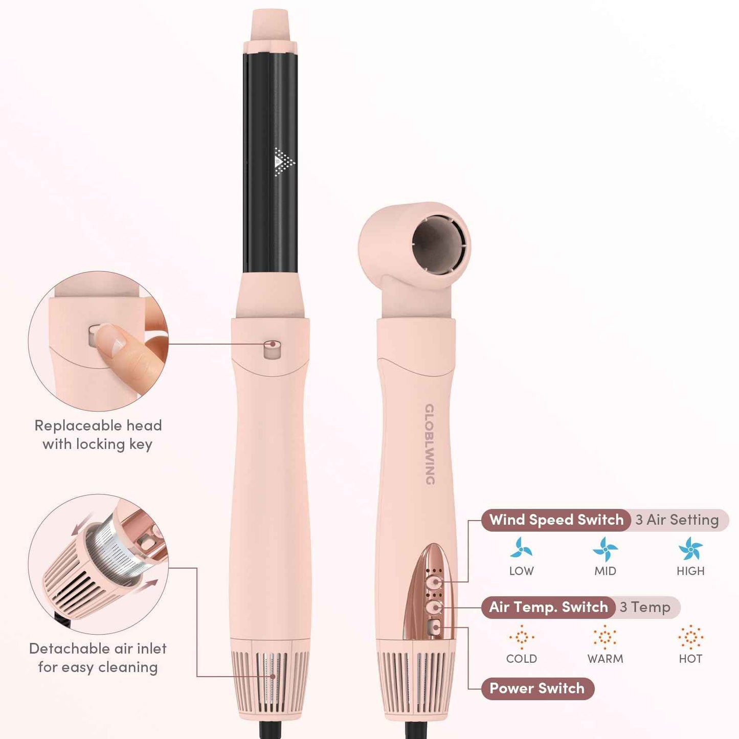 Hair Dryer Brush 6 in 1 Hot Air Styler, 110,000 RPM High-Speed Negative Ionic Blow Dryer, Auto-Wrap Curlers, Paddle Brush for Fast Drying, Curling, Straightening, Volumizing with Storage Case Pink