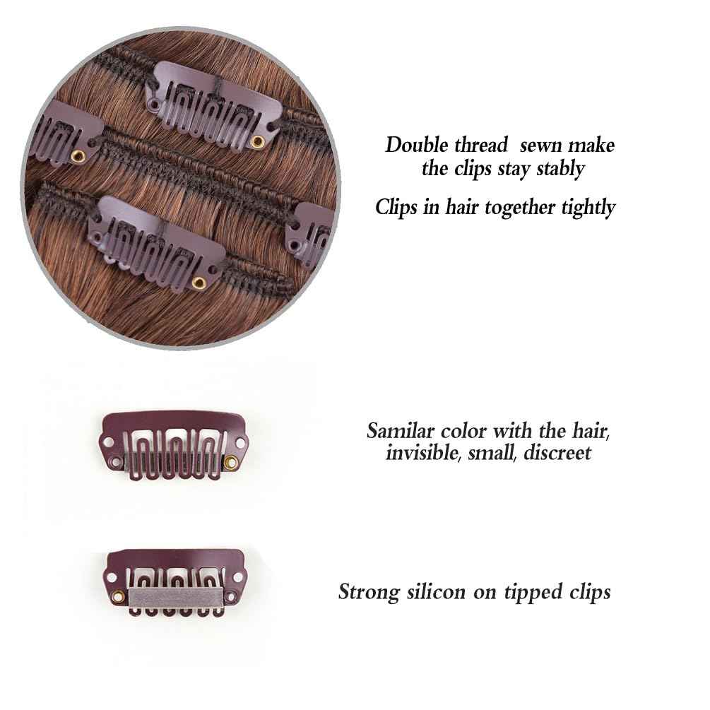 22" Hair Extensions Clip in Human Hair for Women - Silky Straight Chocolate Brown to Honey Blonde Highlight Brown Ombre Hair 90grams 4pieces #(4T27) P4 Color