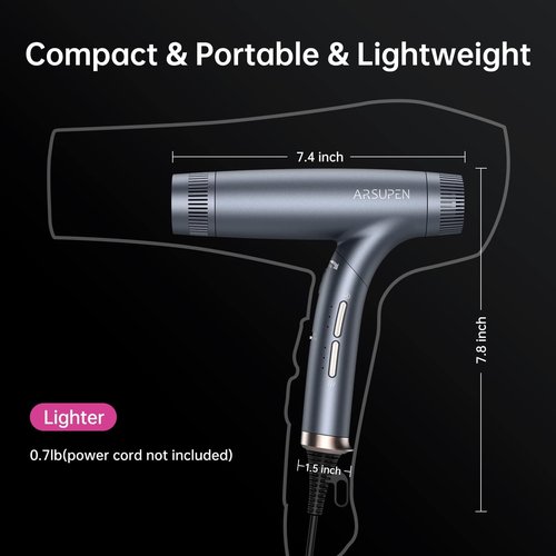 Professional High Speed Ionic Hair Dryer with Powerful Brushless Motor, Low Noise, Constant Temperature, Lightweight, Auto-Clean, Foldable