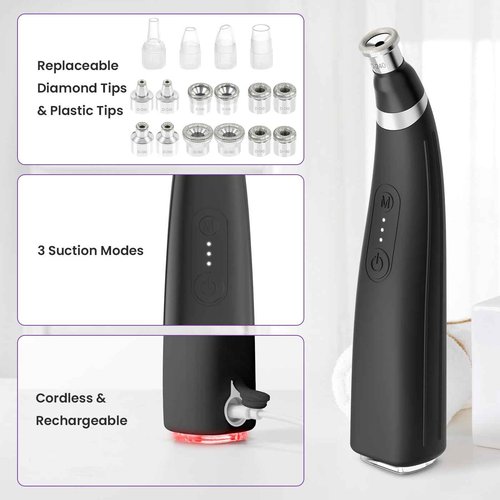 Diamond Microdermabrasion Machine, UNOISETION Rechargeable Micro Dermabrasion Facial Tool with 12 Diamond Tips, Blackhead Remover for Home Travel