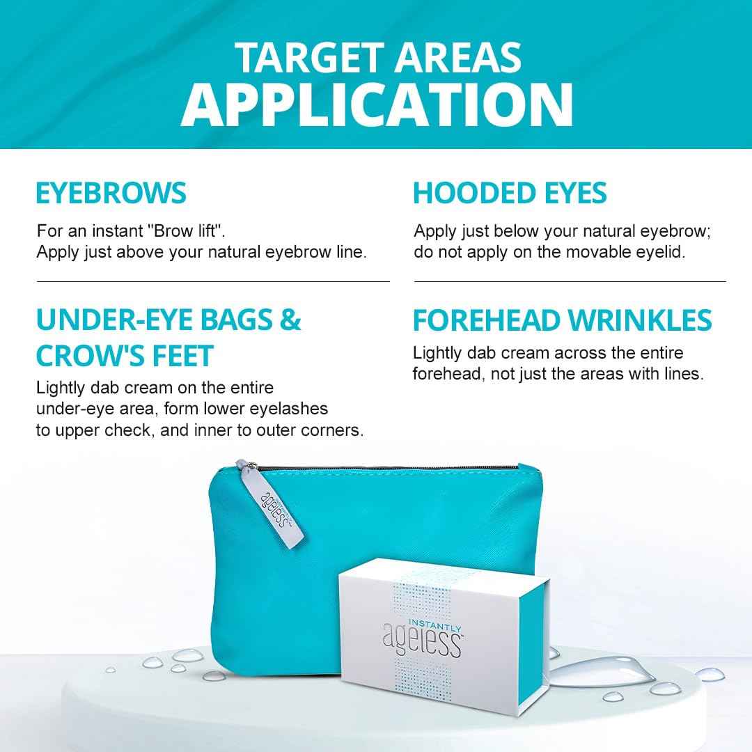 Instantly Ageless - Instant Face Lift Cream - Skin Care for Anti Aging face cream - Instant Under Eye Bags Remover - Facelift in a Box of 25 Vials with Makeup Bag