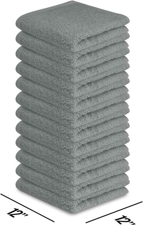 Softolle 100% Cotton Washcloths 60 Pack (12x12 Inches) Soft, Highly Absorbent Washcloth, Face Towels, Wash Cloths for Face, Ring Spun, Bulk Pack (Silver Grey)