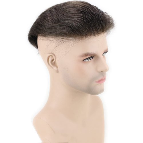 Voloria Men Hairpiece Real French Lace Human Hair Replacement for Men Wig Thin Skin Men's Toupee #4 brown Color