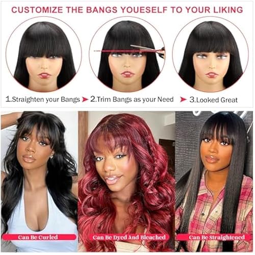 ROSELINE Body Wave Wigs with Bangs Human Hair Wigs for Black Women None Lace Front Wigs 150% Density Brazilian Virgin Hair Glueless Wig Natural Color 22inch