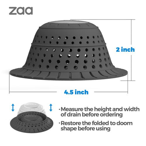 zaa Bathtub Drain Hair Catcher, Premium Silicone Collapsible 2 Pack Drain Protector for Pop-Up & Regular Drains of Shower, Bathtub, Tub, Bathroom, Sink, Black Black