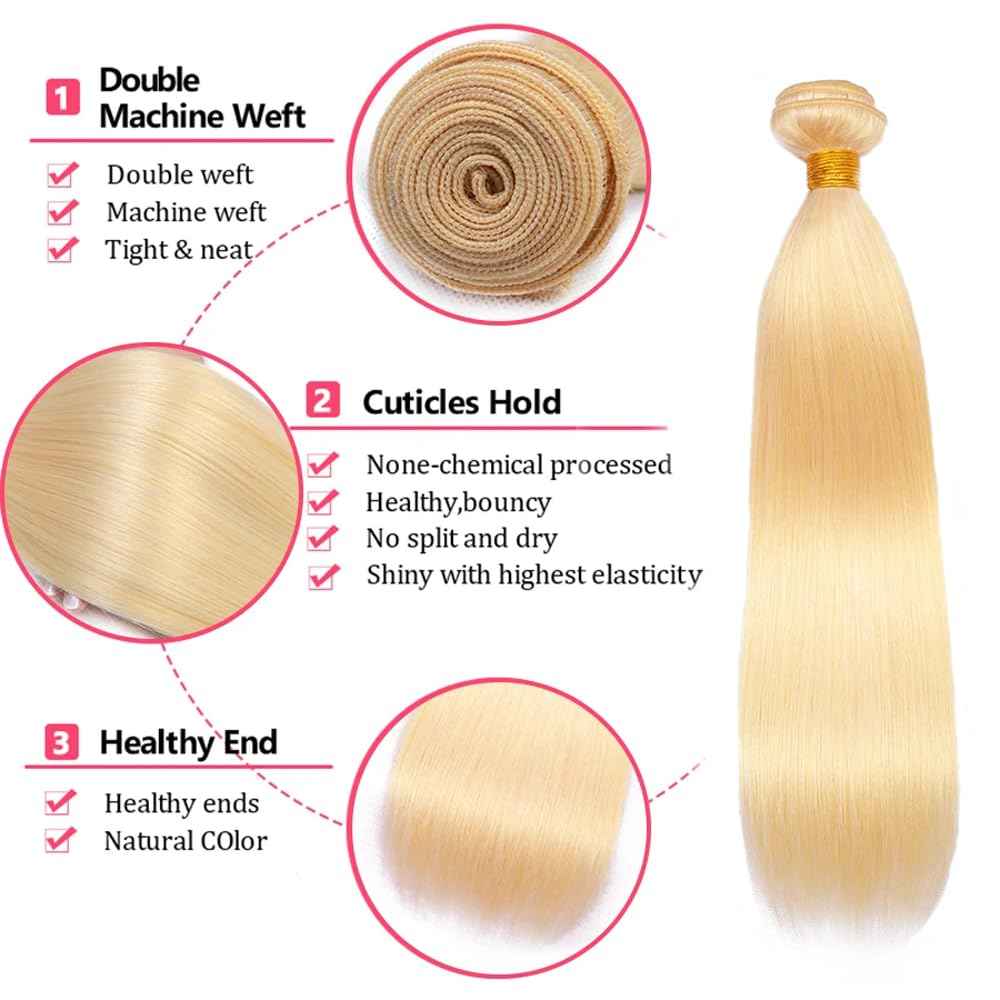 30 32 34 Inch Blonde Straight Bundles Human Hair Brazilian Unprocessed Virgin Hair Color 613 Bundles Human Hair Extensions