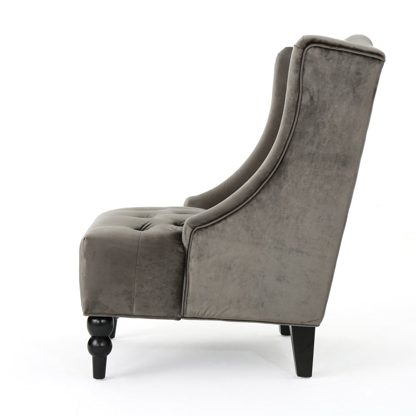 Grey Velvet Hi-Back Club Chair with Wingback Design