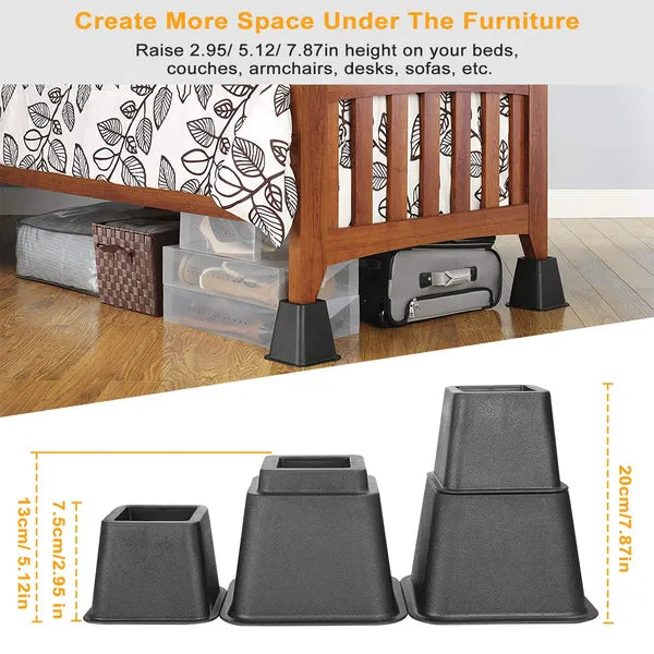 Adjustable Furniture Risers - 8-Piece Set with 500kg Capacity