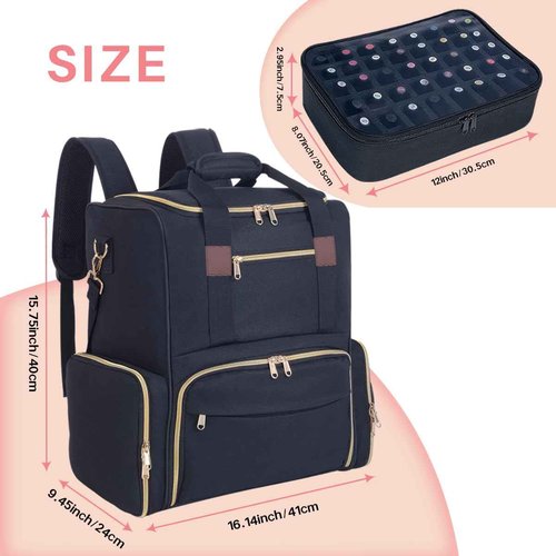 UOZL Nail Polish Organizer Backpack Holds 80 Bottles and a Nail Lamp Supplies with 2 Removable Cases Storage Bag Professional Travel Case for Manicurist (Black)