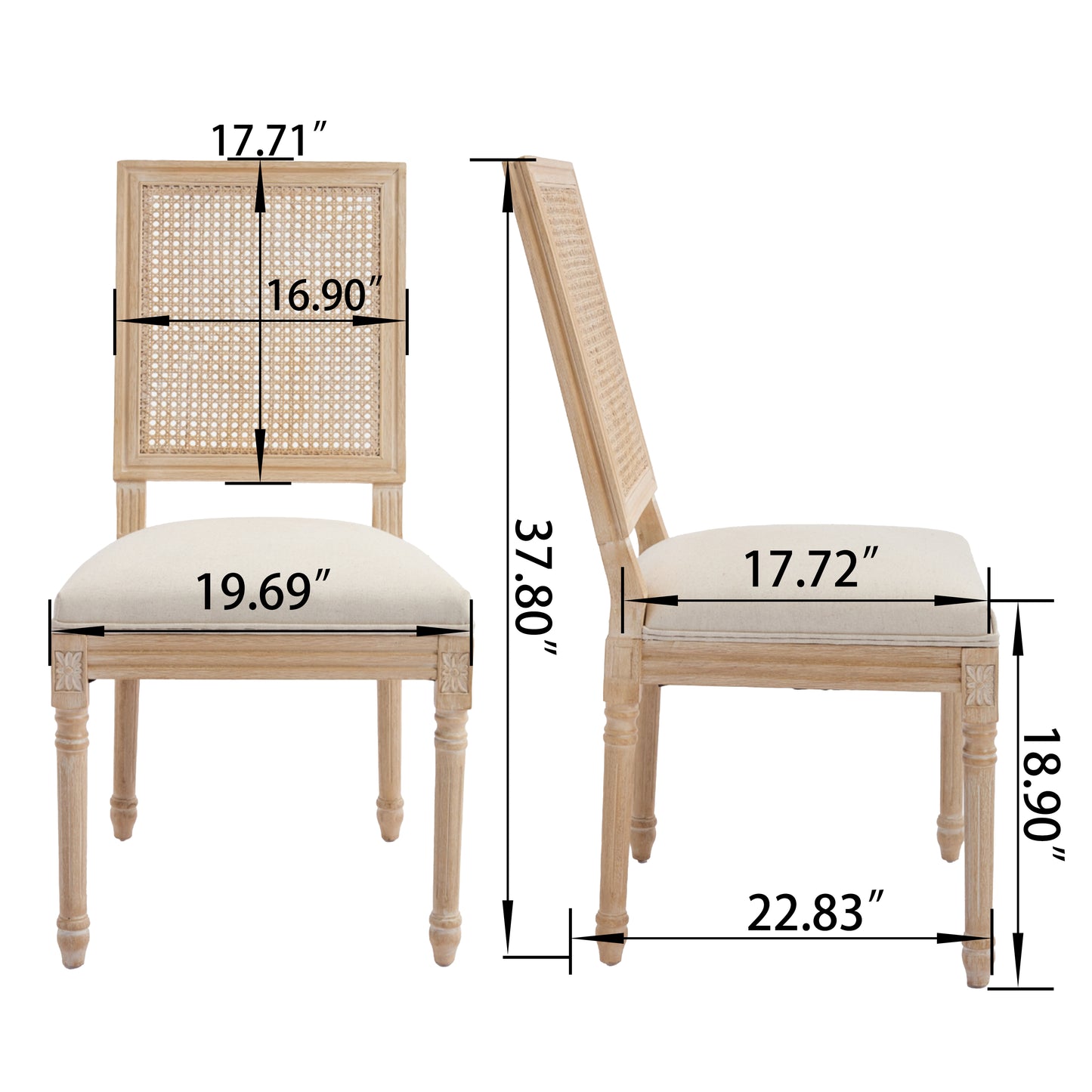 French Country Dining Chairs - Set of 2 Upholstered Rattan Back