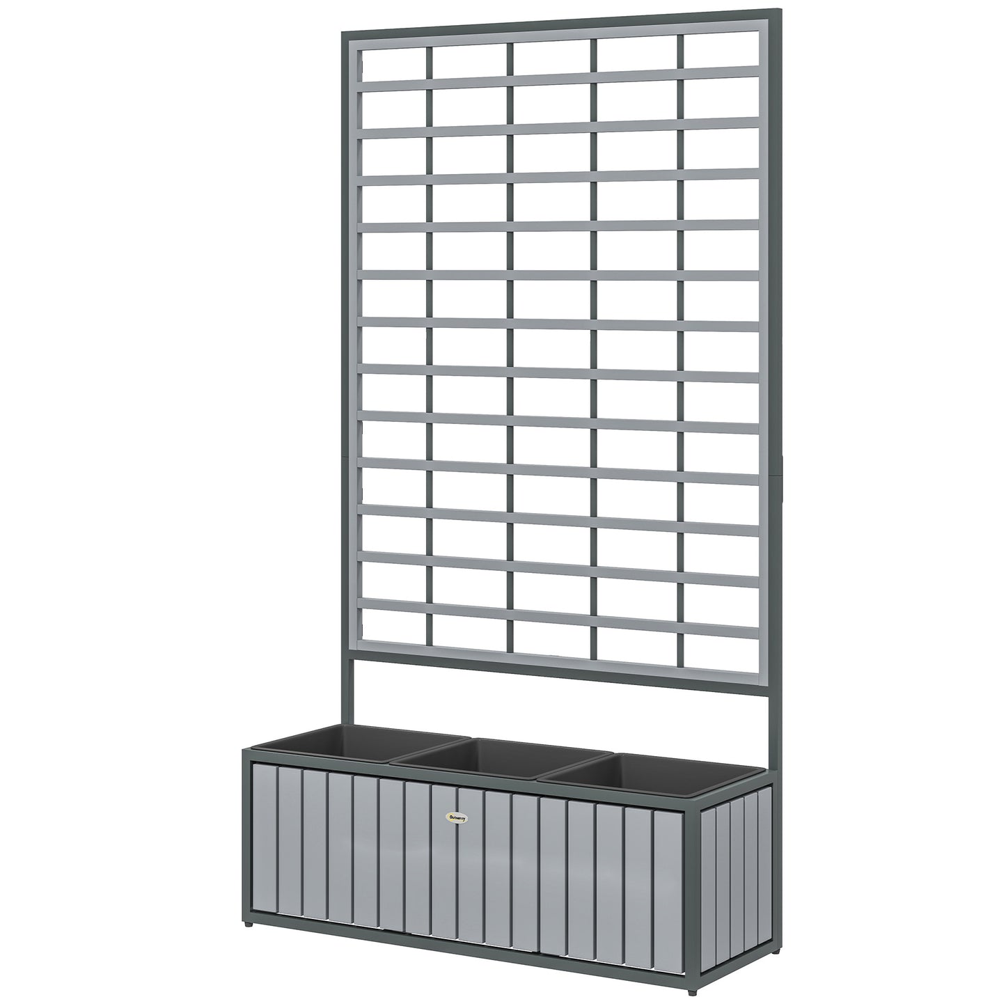 Wooden Raised Garden Bed with Trellis & Removable Pots, Gray, 29x11x52 Inches