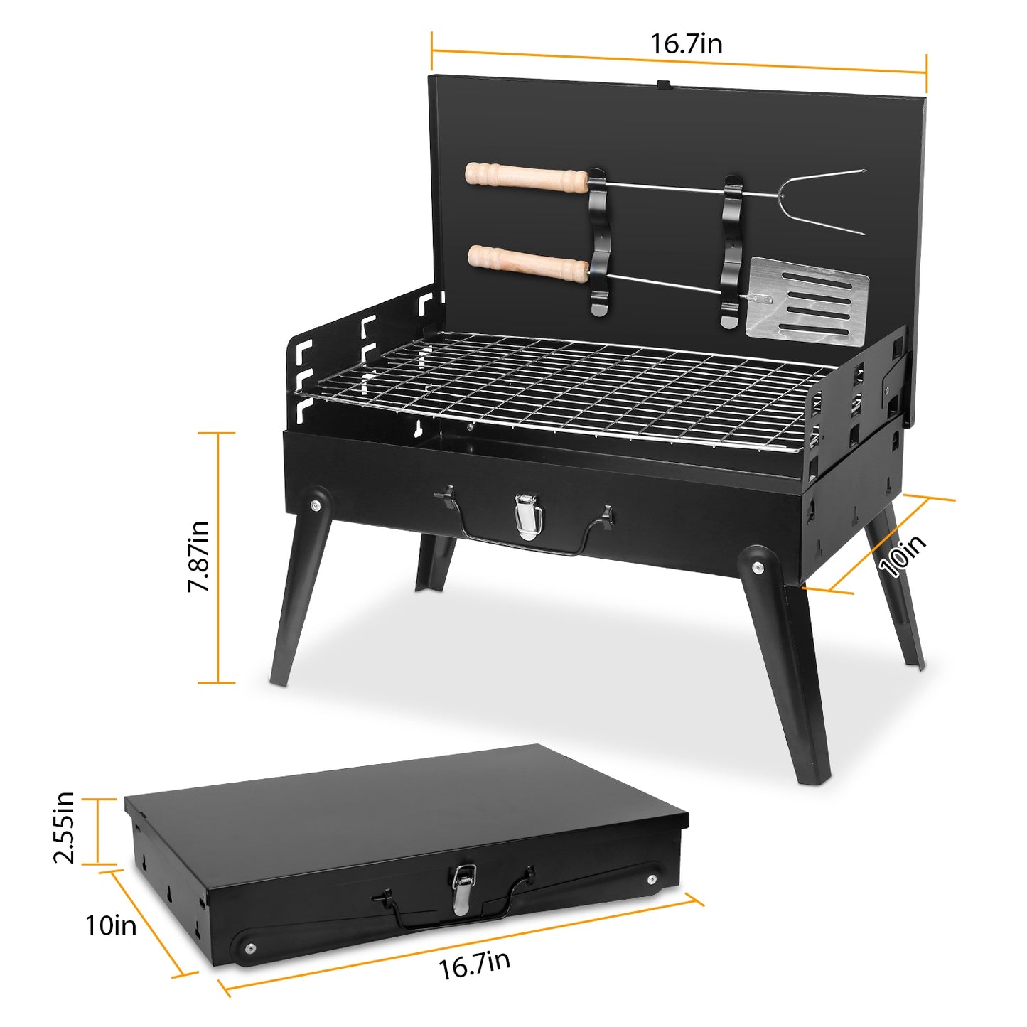 Portable Charcoal Grill - Foldable BBQ Suitcase Grill for Camping