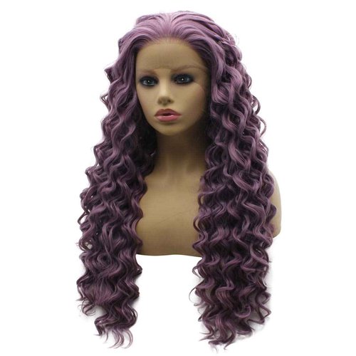 Iwona Long Curly Lavender Purple Natural Lace Front Wig Heat Resistant Fiber Hair