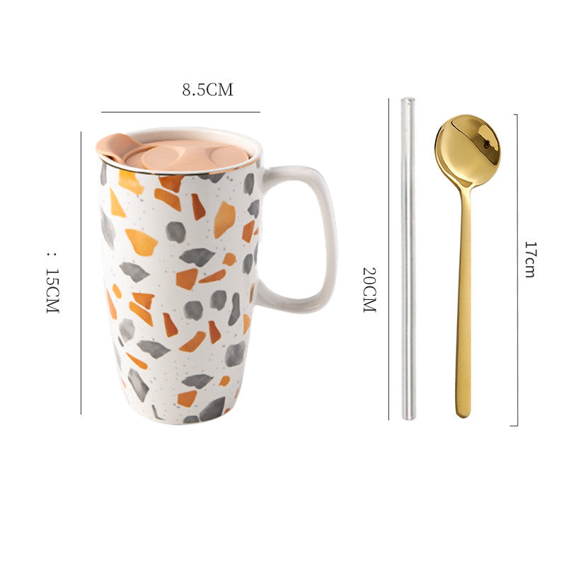Large Capacity Ceramic Mug with Lid - Multiple Styles, 500-600mL Drinkware